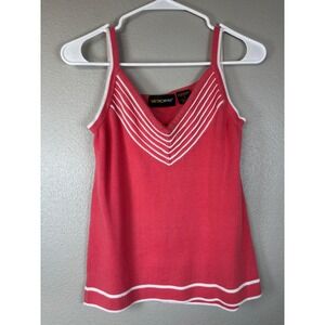 Metrostyle Y2K Womens Coral Pink White Striped V-Neck Cotton Knit Tank Top‎ M